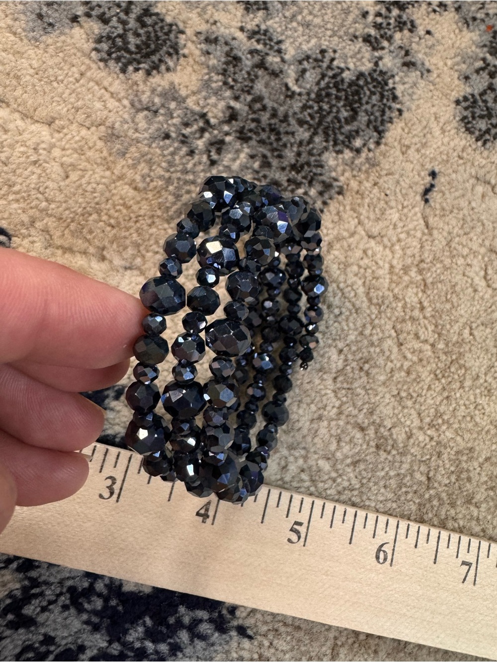 Faceted Black Beaded Stretch Bracelet Set